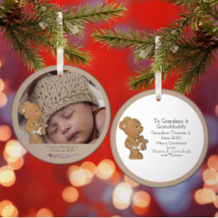 Ornamento Avô do Bebê Boy Photo Teddy Bear