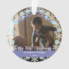Ornamento Avô Do Primeiro Xmas Neve Azul Púrpura Leve