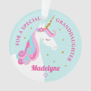 Ornamento Avô Unicorn, Dourada Glitter Stars Aqua