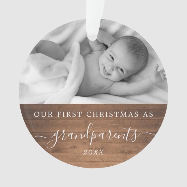Ornamento Avós, primeiro Natal - Madeira fotográfica (Frente)