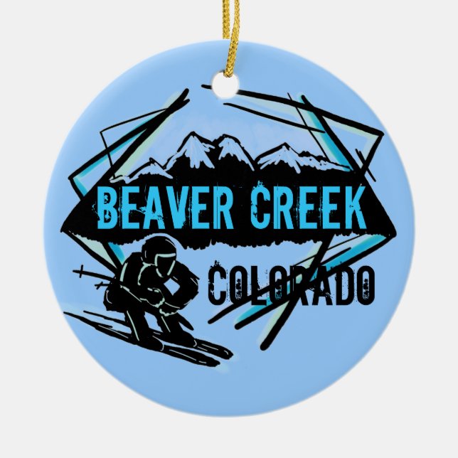 Ornamento azul do esqui de Colorado do Beaver (Frente)