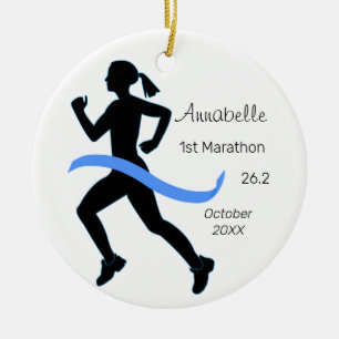 Ornamento Azul do Runner Maraton da Mulher