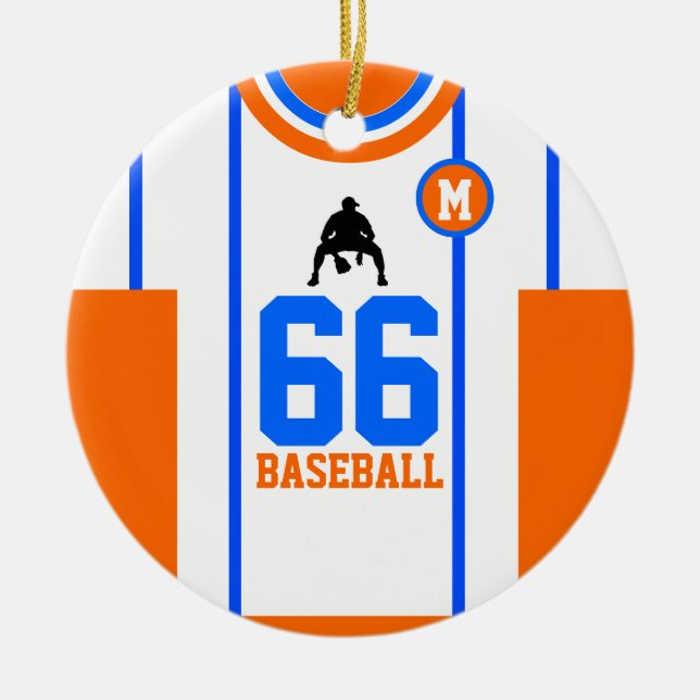 Ornamento Azul Laranja Baseball Jersey (Frente)