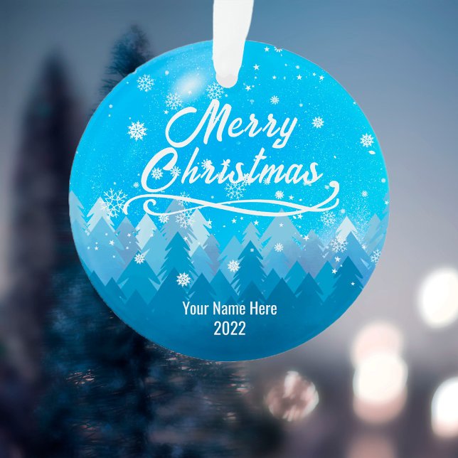 Ornamento Azul, neve e floresta com dois lados, Feliz Natal (Criador carregado)