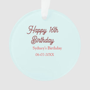 Ornamento Azul pastel vermelho feliz aniversário de 16 anos