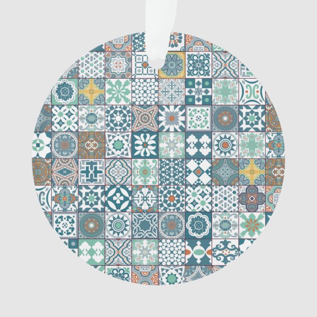 Ornamento Azulejo-laranja-marroquino e turquesa clara (Frente)
