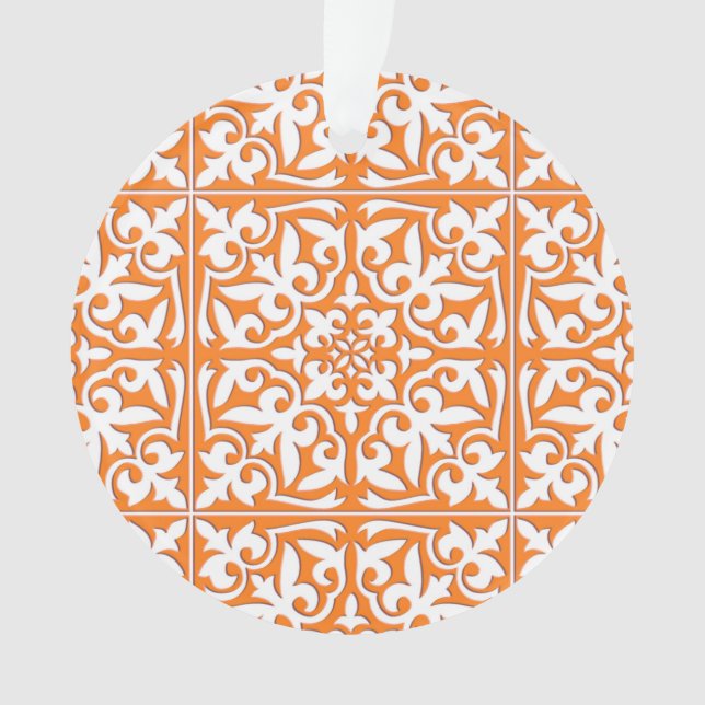 Ornamento Azulejo marroquino - cor de laranja e branco (Frente)