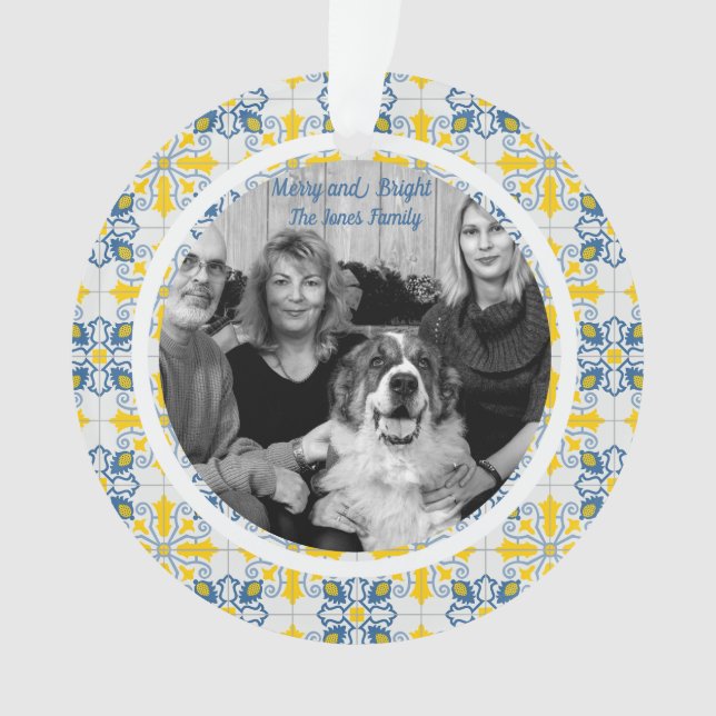 Ornamento Azulejos portugueses Foto do Natal da família (Frente)