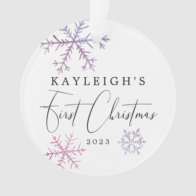 Ornamento Baby Girl First Christmas Pink Snowflakes Foto (Frente)