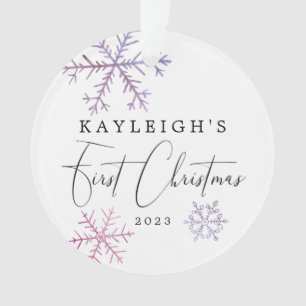 Ornamento Baby Girl First Christmas Pink Snowflakes Photo