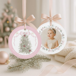 Ornamento Baby Girl Pink First Christmas Photo