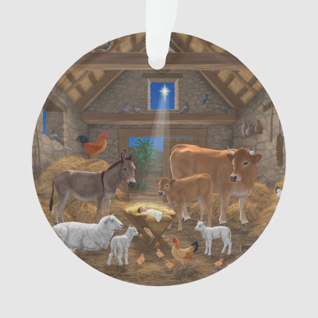 Ornamento Baby Jesus Manger Santa Noite Natal Natividade (Frente)