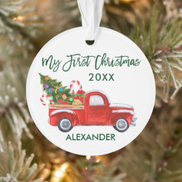 Ornamento Baby My First Christmas Red Truck Green Script