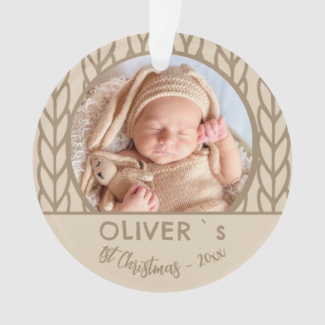Ornamento Baby`s 1st Christmas Knitting Photo  (Frente)