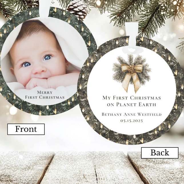 Ornamento Baby's First Christmas Photo Keepsake Ornament (Baby's First Christmas Tree Lights Photo Keepsake Acrylic Ornament)