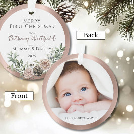 Ornamento Baby's First Christmas Rose Gold Photo Keepsake