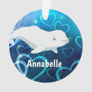 Ornamento Baleia de Beluga e Corações Azuis Natal no Árti