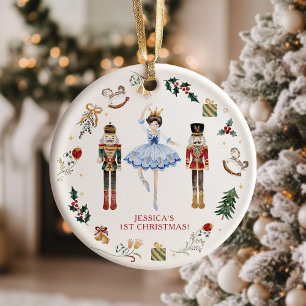 Ornamento Balerina de ouro azul-preguiçoso no primeiro Natal