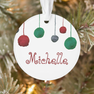 Ornamento Balls of Yarn Crafty Holiday / Seu texto