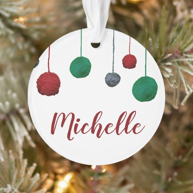 Ornamento Balls of Yarn ・ Seu nome ・ Knit Crochet Artesanato (Árvore)