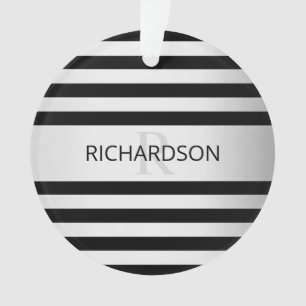 Ornamento Bandas de Ombre Silver Faux Contemporâneas & Preta