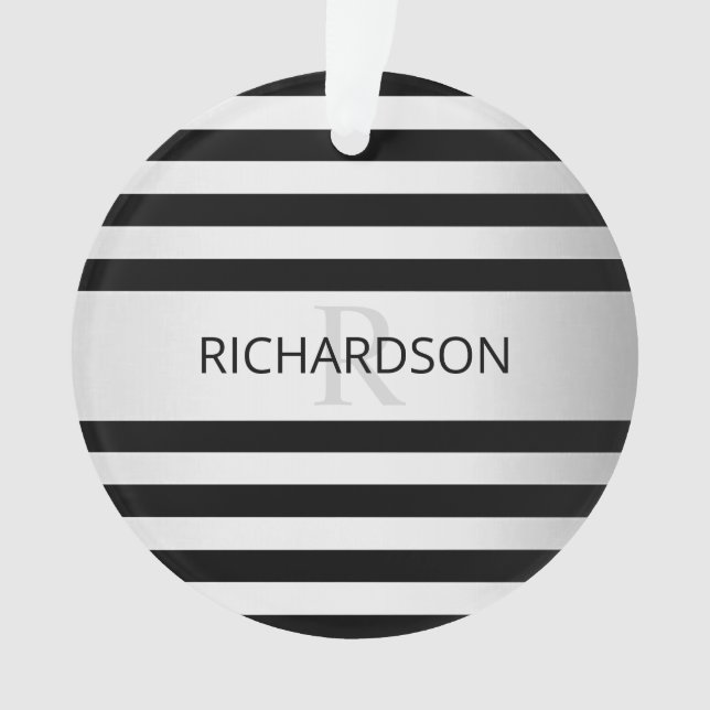 Ornamento Bandas de Ombre Silver Faux Contemporâneas & Preta (Frente)