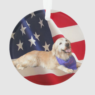 Ornamento Bandeira americana Sassy do golden retriever