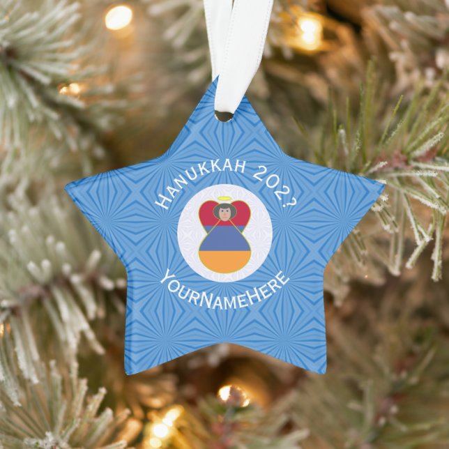 Ornamento Bandeira armênia de Hanukkah com texto personaliza (Árvore)