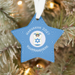 Ornamento Bandeira de Hanukkah do Anjo Israelense Personaliz