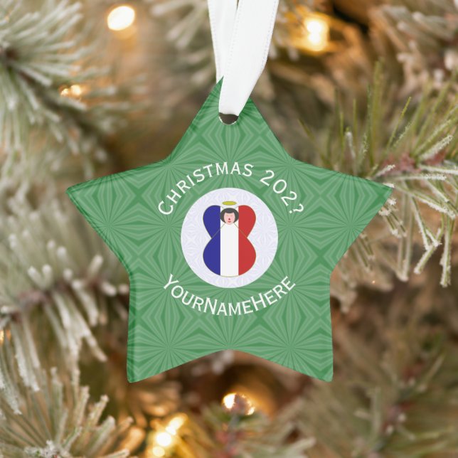 Ornamento Bandeira de Natal do Anjo Francês Personalizada  (Árvore)