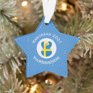 Ornamento Bandeira personalizada do Anjo Sueco de Hanukkah