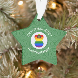Ornamento Bandeira Preta de Anjo do Orgulho Gay Personalizad