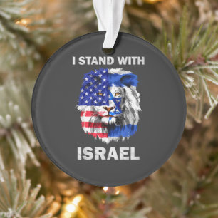 Ornamento Bandeiras de Israel e EUA Leão _ Eu Estou com Isra
