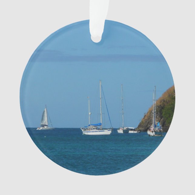 Ornamento Barcos à vela na Baía de Branco e Azul Náutico (Frente)