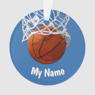 Ornamento Basquetebol Seu Nome Fundo Azul Aço Personalizado
