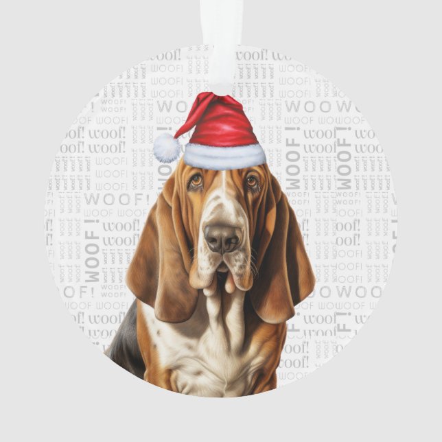 Ornamento Basset Hound com nome de cachorro e foto de Natal (Verso)