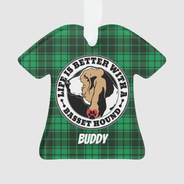 Ornamento Basset Hound Personalizado Life É Melhor (Frente)
