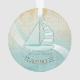 Ornamento Beach House NMaritime boat Aqua Blue ID623