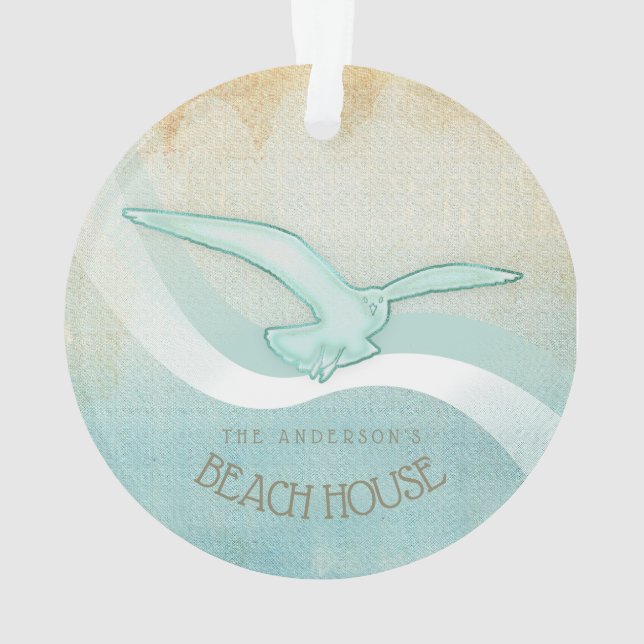 Ornamento Beach House Seagull Aqua Blue ID623 (Verso)