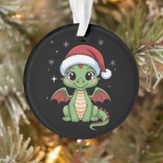 Ornamento Bebê Dragão de Natal Chapéu do Papai Noel Flocos d