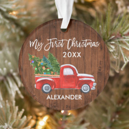 Ornamento Bebê Meu Primeiro Natal Madeira Vintage Caminhão V
