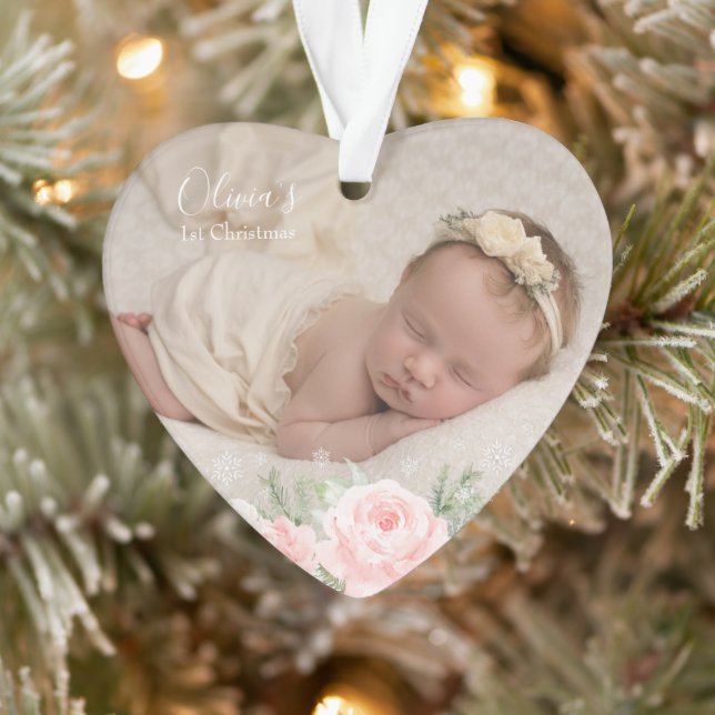 Ornamento Bebê primeiro coração floral de Natal (Árvore)