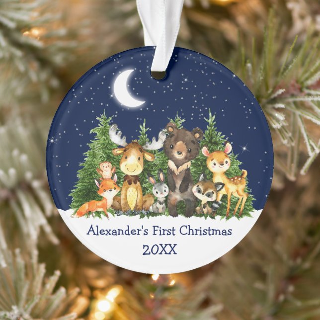 Ornamento Bebê Primeiro Natal Animais de Floresta Azul (Árvore)