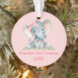 Ornamento Bebê Primeiro Natal Aquarela Elefante-Arco Rosa