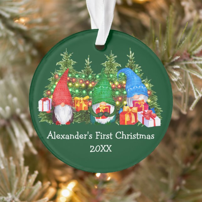 Ornamento Bebê Primeiro Natal Luz Gnomos Verde (Árvore)