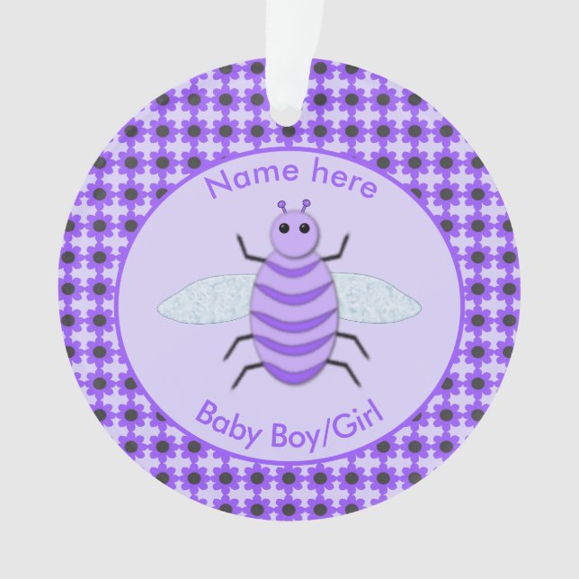 Ornamento Bebê Roxo Cugado Personalizado Primeiro Natal (Frente)