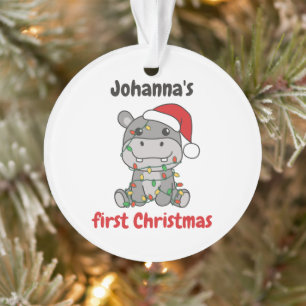 Ornamento Bebês de inverno de Hippo no primeiro Natal