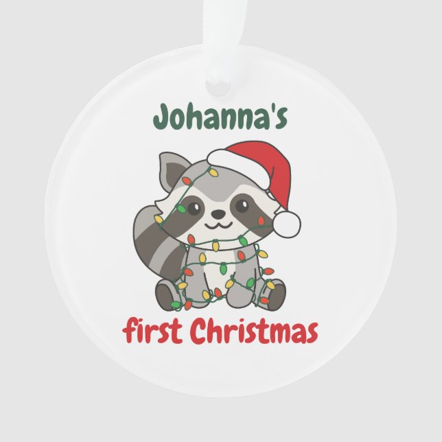 Ornamento Bebês de Natal Raccoon no primeiro Natal (Frente)