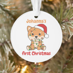 Ornamento Bebês de Natal Shiba Inu primeiro Natal