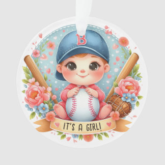Ornamento Beisebol Bliss Baby Girl Announement Floral Baby